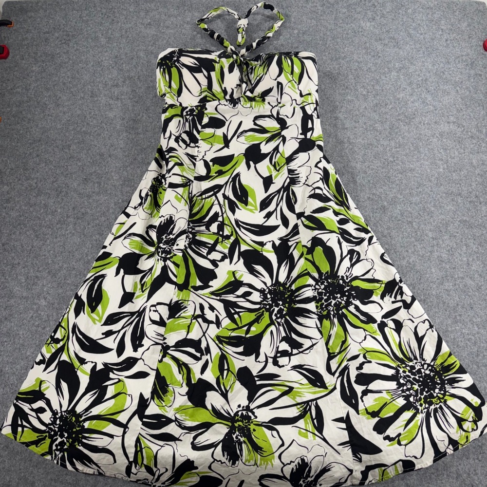 Dressbarn Womens 10 Halter Midi Dress Floral Black Green White Fit Flare‎ Summer